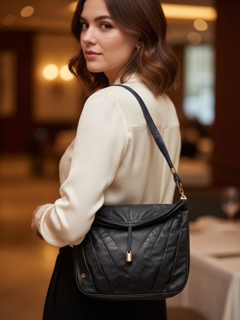 Renoma Paris Vintage Navy Leather Shoulder Bag